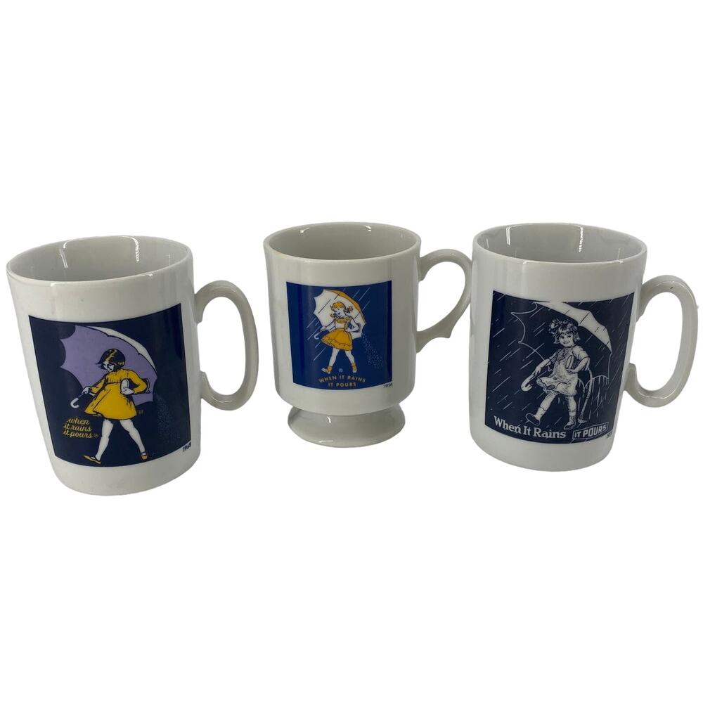 Set of 3- VINTAGE MORTON SALT PORCELAIN COFFEE Mug 1921,1956,1968 Japan Made
